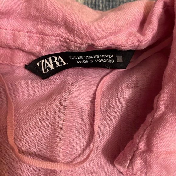 Zara Basics 100% Linen Collared Long Sleeve Button Up Pink & Gold Shirt Size‎ XS - Picture 4 of 5